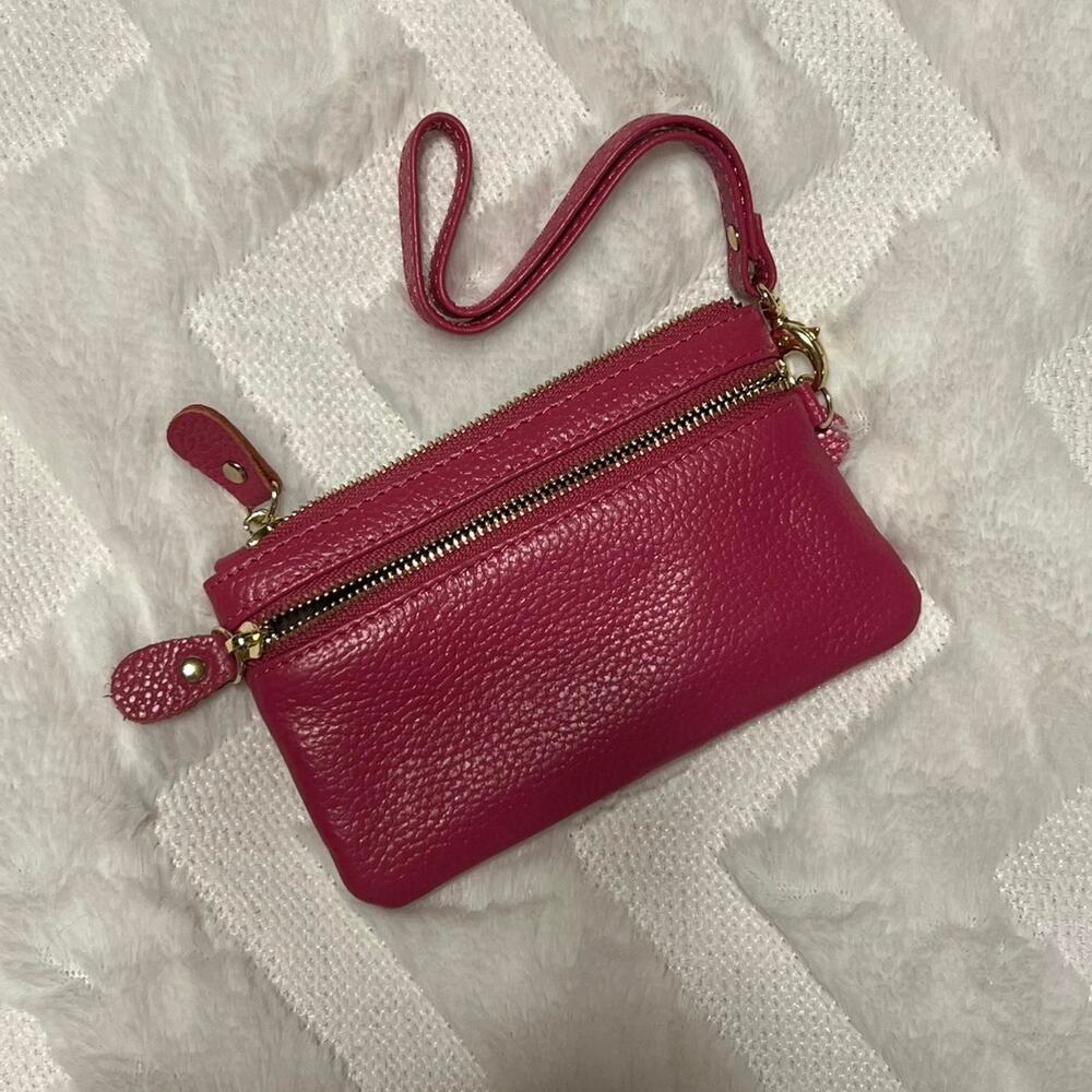 Hot pink leather wristlet